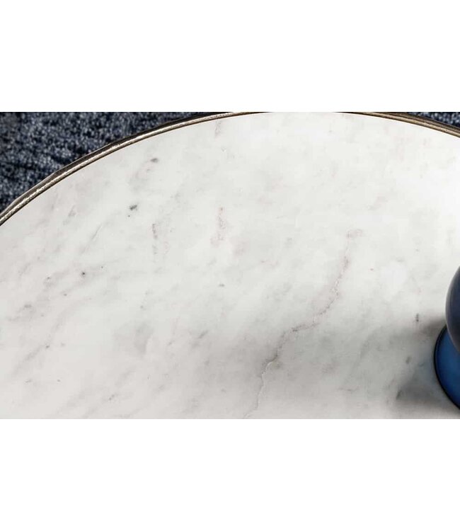 Invicta Interior Ronde set van 2 salontafels ABSTRACT LEAF 70cm Wit Zilver Marmer Metalen Blad Design - 43817