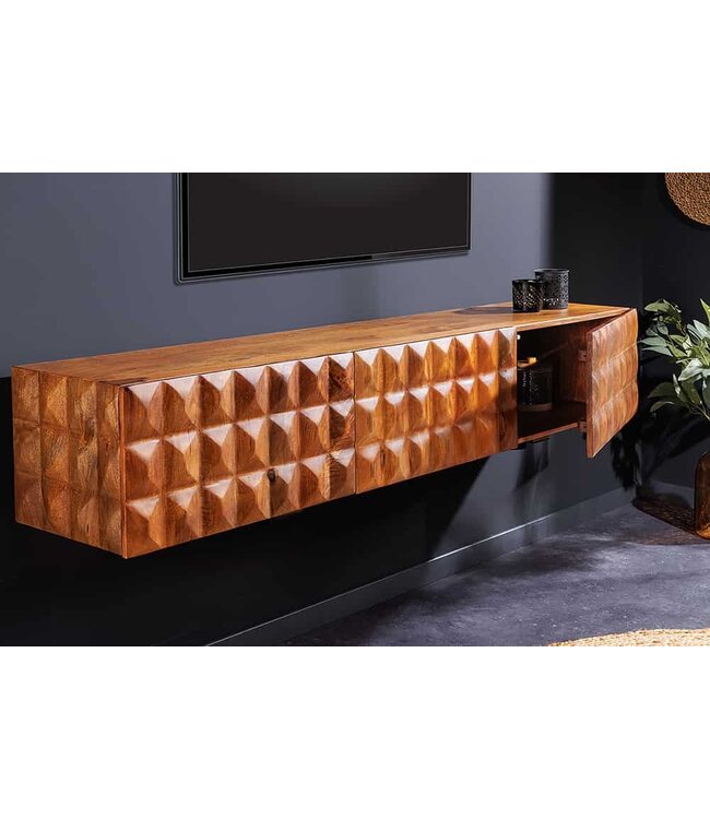 Invicta Interior Massief houten tv lowboard VULCANO 160cm hangende natuurlijke mango woonkamer - 43351