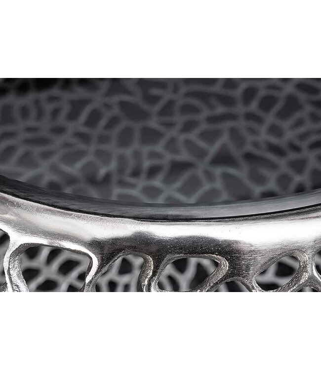 Invicta Interior Ronde salontafel SPIN 75cm zilver zwart glas metaal met opbergvak handgemaakt - 44147