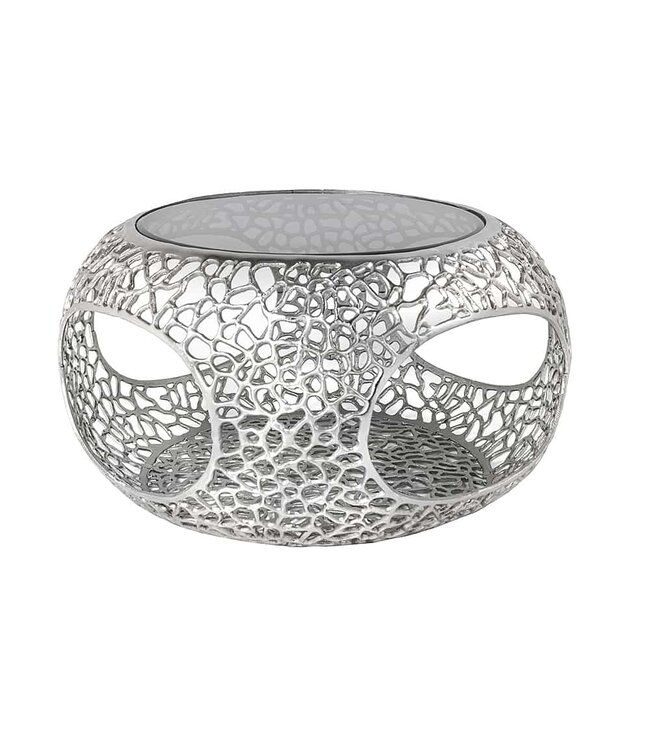 Invicta Interior Ronde salontafel SPIN 75cm zilver zwart glas metaal met opbergvak handgemaakt - 44147