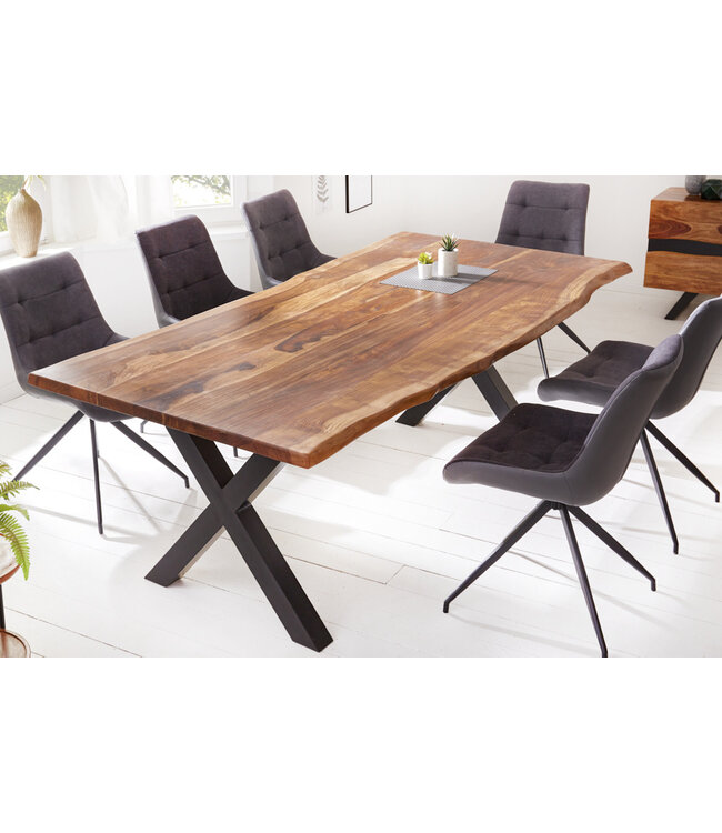 Invicta Interior Massief houten eettafel met boomrand AMAZONAS 200 cm bruin sheesham zwart metalen frame - 6041063