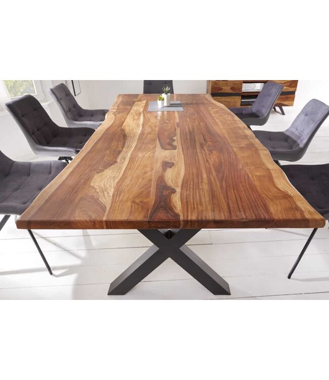 Invicta Interior Massief houten eettafel met boomrand AMAZONAS 200 cm bruin sheesham zwart metalen frame - 6041063