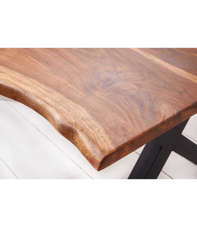 Invicta Interior Massief houten eettafel met boomrand AMAZONAS 200 cm bruin sheesham zwart metalen frame - 6041063