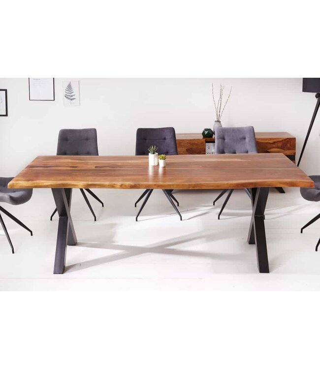 Invicta Interior Massief houten eettafel met boomrand AMAZONAS 200 cm bruin sheesham zwart metalen frame - 6041063