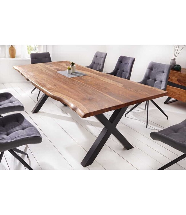 Invicta Interior Massief houten eettafel met boomrand AMAZONAS 200 cm bruin sheesham zwart metalen frame - 6041063
