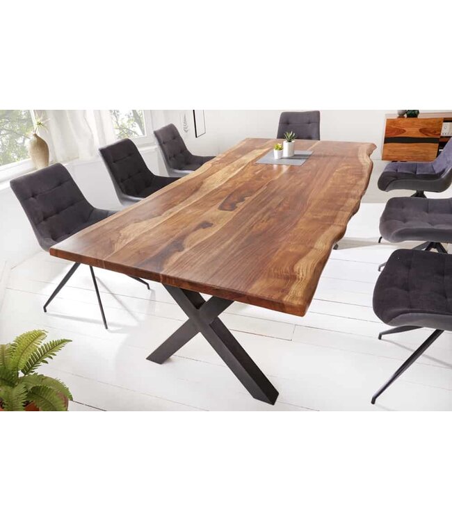 Invicta Interior Massief houten eettafel met boomrand AMAZONAS 200 cm bruin sheesham zwart metalen frame - 6041063