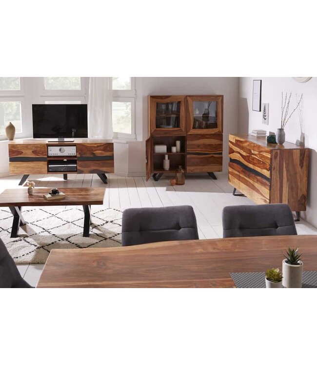 Invicta Interior Massief houten eettafel met boomrand AMAZONAS 200 cm bruin sheesham zwart metalen frame - 6041063