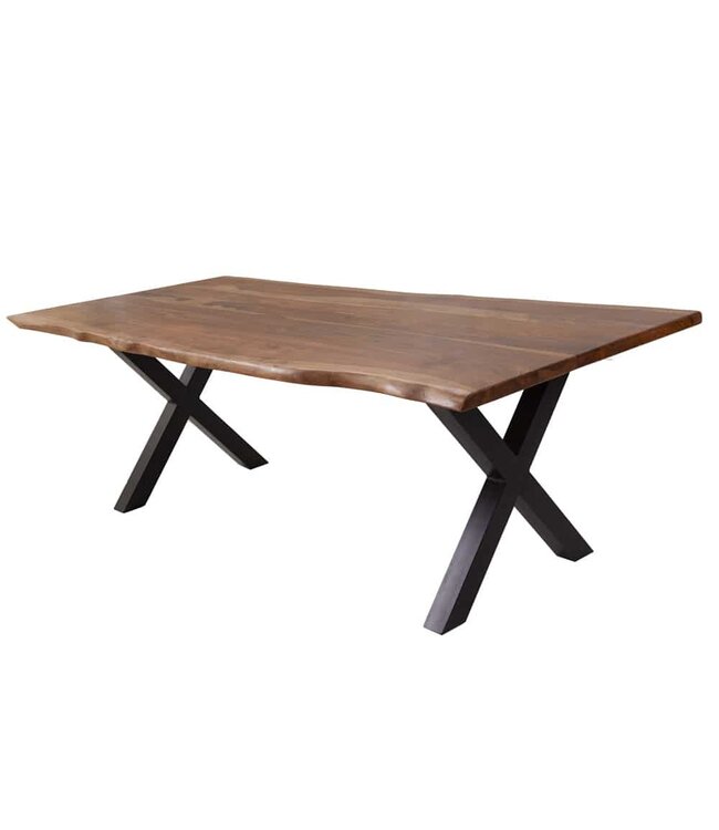 Invicta Interior Massief houten eettafel met boomrand AMAZONAS 200 cm bruin sheesham zwart metalen frame - 6041063