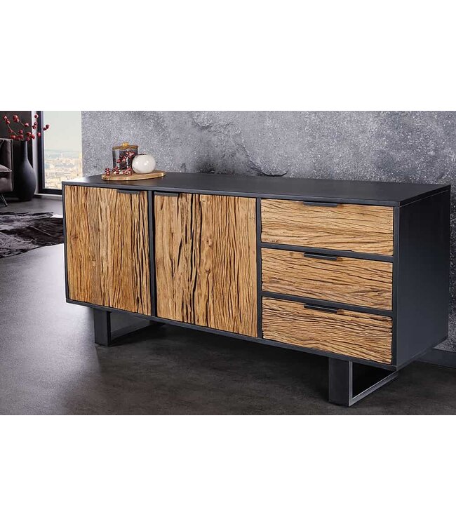Invicta Interior Massief houten dressoir BARRACUDA 150cm teakhout mango zwart metaal gerecycled - 43349