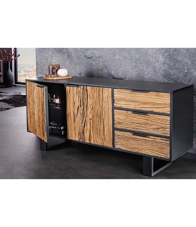 Invicta Interior Massief houten dressoir BARRACUDA 150cm teakhout mango zwart metaal gerecycled - 43349