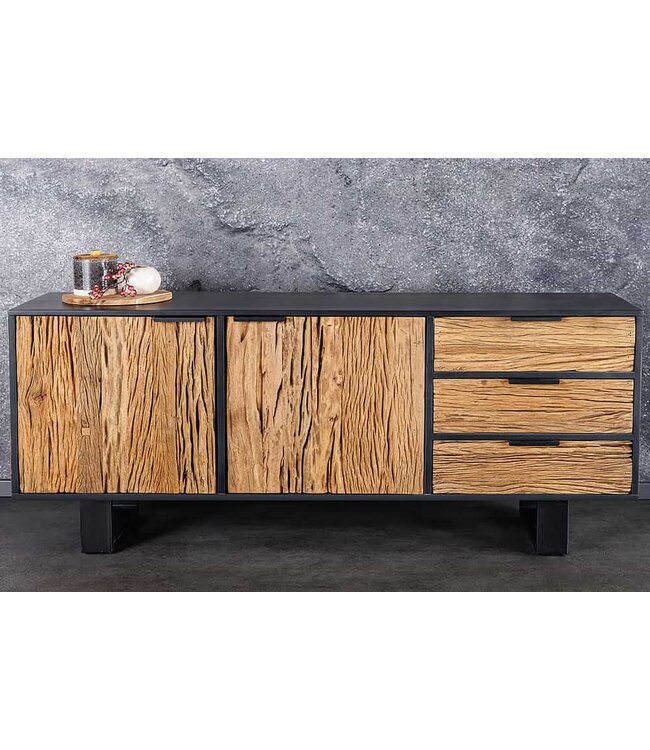 Invicta Interior Massief houten dressoir BARRACUDA 150cm teakhout mango zwart metaal gerecycled - 43349