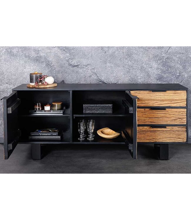 Invicta Interior Massief houten dressoir BARRACUDA 150cm teakhout mango zwart metaal gerecycled - 43349