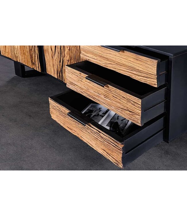 Invicta Interior Massief houten dressoir BARRACUDA 150cm teakhout mango zwart metaal gerecycled - 43349