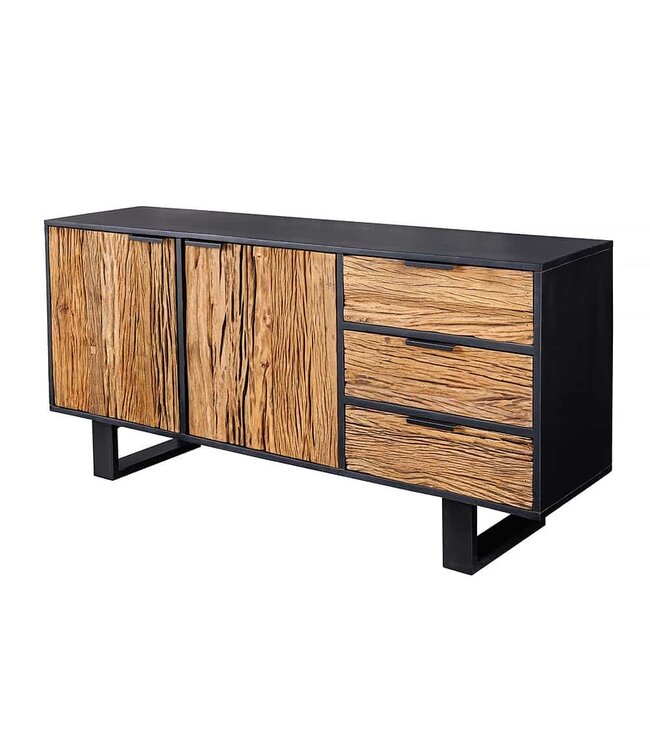 Invicta Interior Massief houten dressoir BARRACUDA 150cm teakhout mango zwart metaal gerecycled - 43349