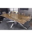 Invicta Interior Massief houten eettafel BARRACUDA 220cm bruin teak zilver roestvrij staal verchroomd glazen blad - 43625