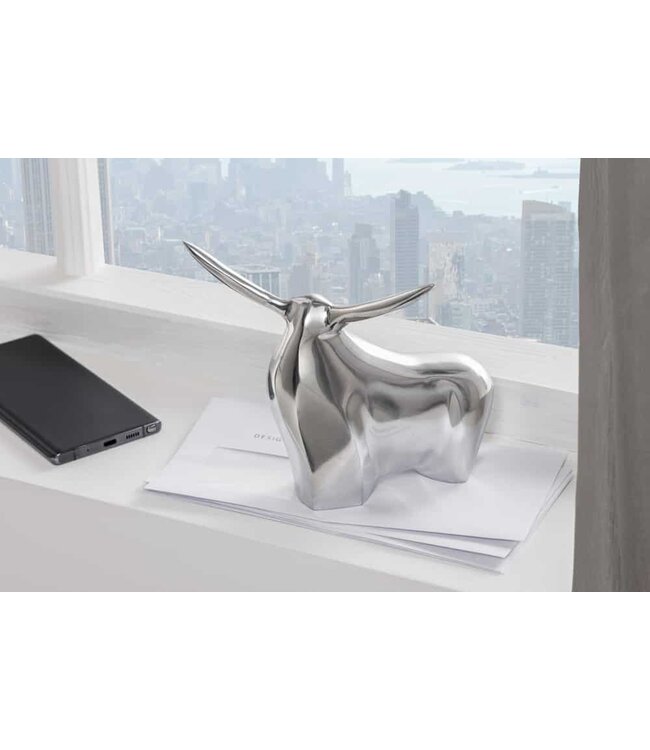 Invicta Interior Moderne sculptuur BIG BULL zilveren aluminium decoratie stierfiguur presse-papier - 8535