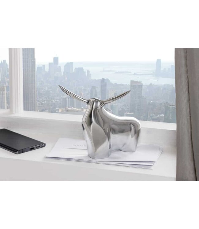 Invicta Interior Moderne sculptuur BIG BULL zilveren aluminium decoratie stierfiguur presse-papier - 8535