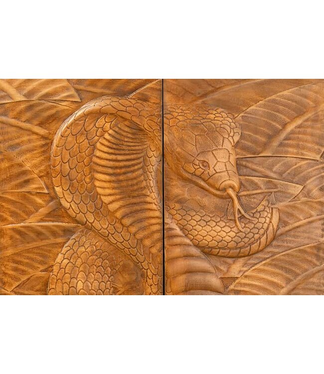 Invicta Interior Massief Highboard SNAKE 120cm Bruin Zwart Mango Hout Slang Ontwerp met Uitgebreide 3D Gravures - 45634