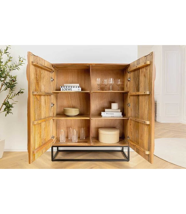 Invicta Interior Massief Highboard SNAKE 120cm Bruin Zwart Mango Hout Slang Ontwerp met Uitgebreide 3D Gravures - 45634