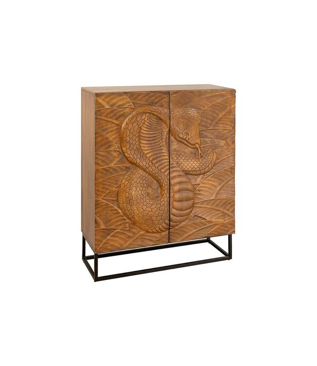 Invicta Interior Massief Highboard SNAKE 120cm Bruin Zwart Mango Hout Slang Ontwerp met Uitgebreide 3D Gravures - 45634