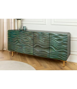 Invicta Interior Design Dressoir WAVE 160cm turquoise mangohout massief hout mat goud metalen poten - 45635