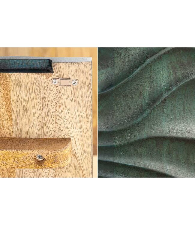 Invicta Interior Design Dressoir WAVE 160cm turquoise mangohout massief hout mat goud metalen poten - 45635