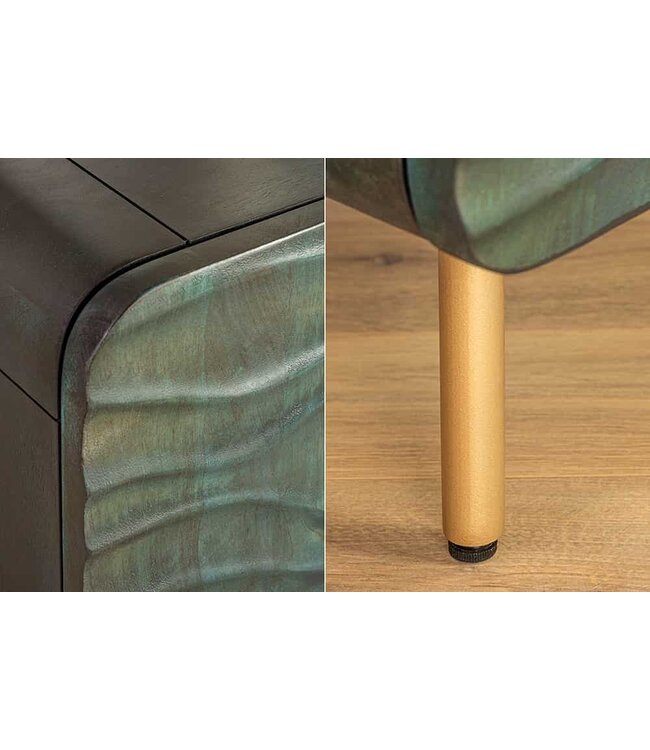 Invicta Interior Design Dressoir WAVE 160cm turquoise mangohout massief hout mat goud metalen poten - 45635