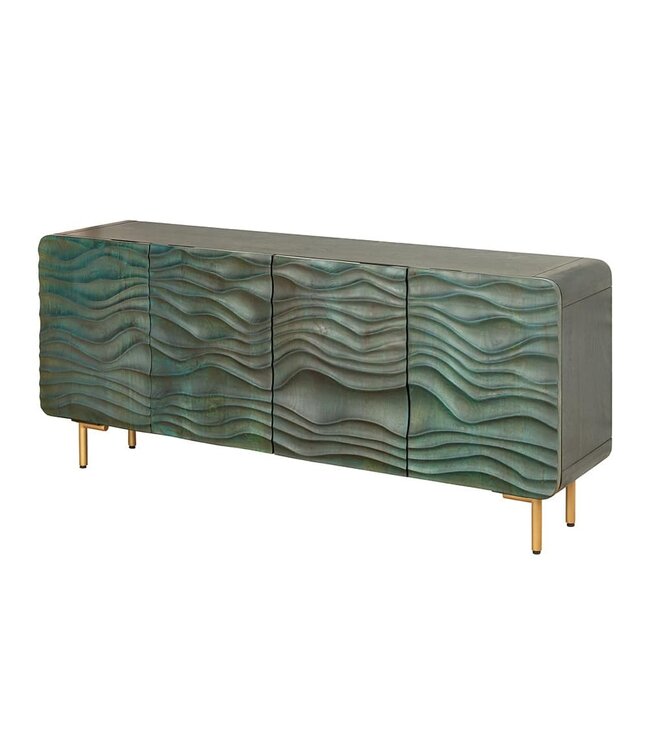 Invicta Interior Design Dressoir WAVE 160cm turquoise mangohout massief hout mat goud metalen poten - 45635