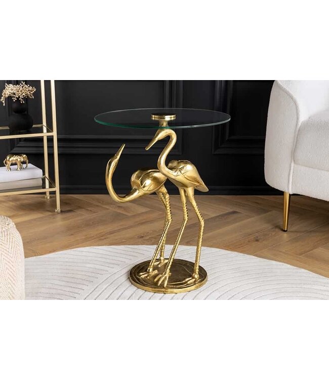 Invicta Interior Side table WILDLIFE CRANE 55cm gold - 44832
