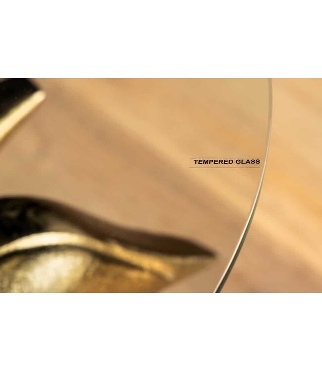 Invicta Interior Ronde bijzettafel WILDLIFE CRANE 55cm goud glazen kraan sculptuur handgemaakt - 44832