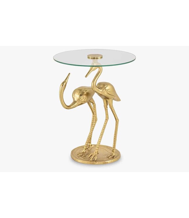 Invicta Interior Ronde bijzettafel WILDLIFE CRANE 55cm goud glazen kraan sculptuur handgemaakt - 44832