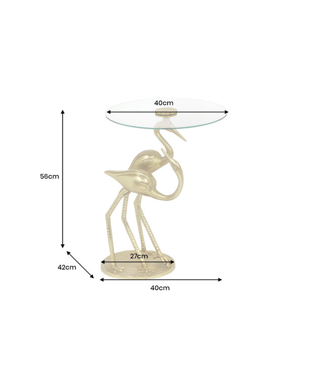 Invicta Interior Ronde bijzettafel WILDLIFE CRANE 55cm goud glazen kraan sculptuur handgemaakt - 44832