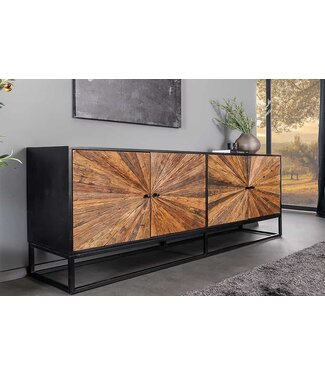 Invicta Interior Massief dressoir BARRACUDA 180cm bruin mangohout met teakhouten front zwart metaal - 44987
