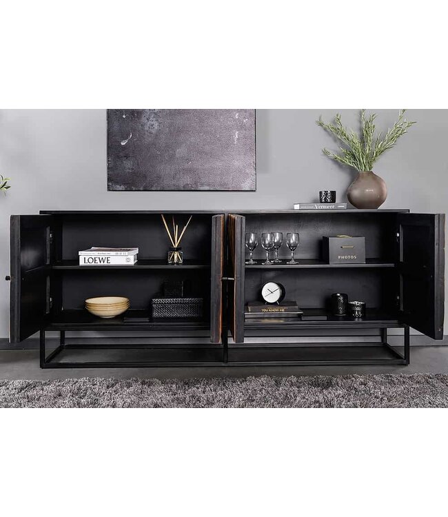 Invicta Interior Massief dressoir BARRACUDA 180cm bruin mangohout met teakhouten front zwart metaal - 44987