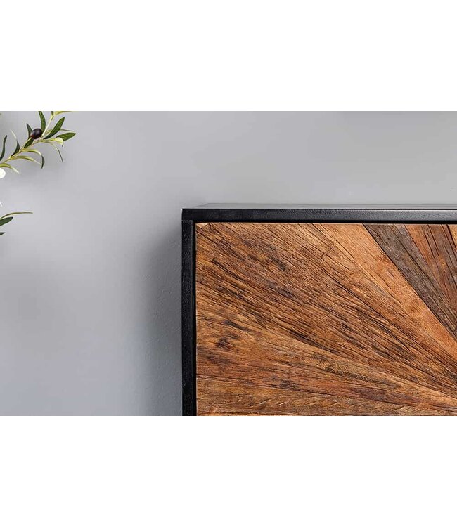 Invicta Interior Massief dressoir BARRACUDA 180cm bruin mangohout met teakhouten front zwart metaal - 44987