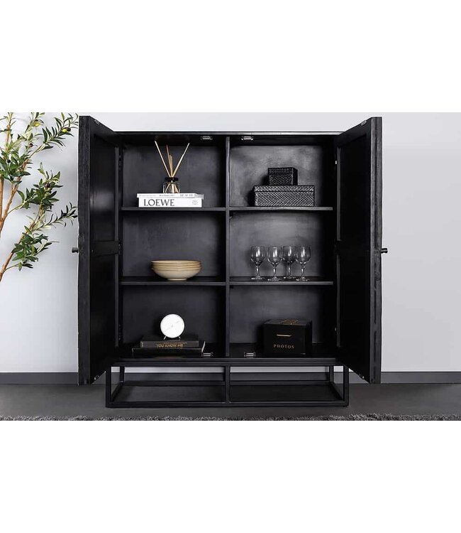 Invicta Interior Massief dressoir BARRACUDA 120cm Grijs Mangohout met Teakhouten Voorkant Zwart Metaal - 44988