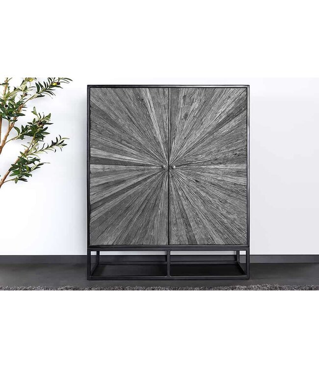 Invicta Interior Massief dressoir BARRACUDA 120cm Grijs Mangohout met Teakhouten Voorkant Zwart Metaal - 44988