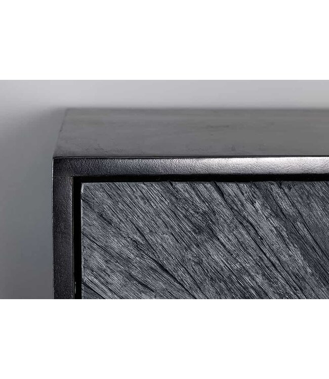 Invicta Interior Massief dressoir BARRACUDA 120cm Grijs Mangohout met Teakhouten Voorkant Zwart Metaal - 44988