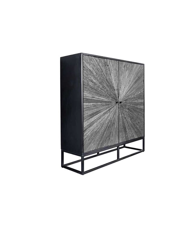 Invicta Interior Massief dressoir BARRACUDA 120cm Grijs Mangohout met Teakhouten Voorkant Zwart Metaal - 44988