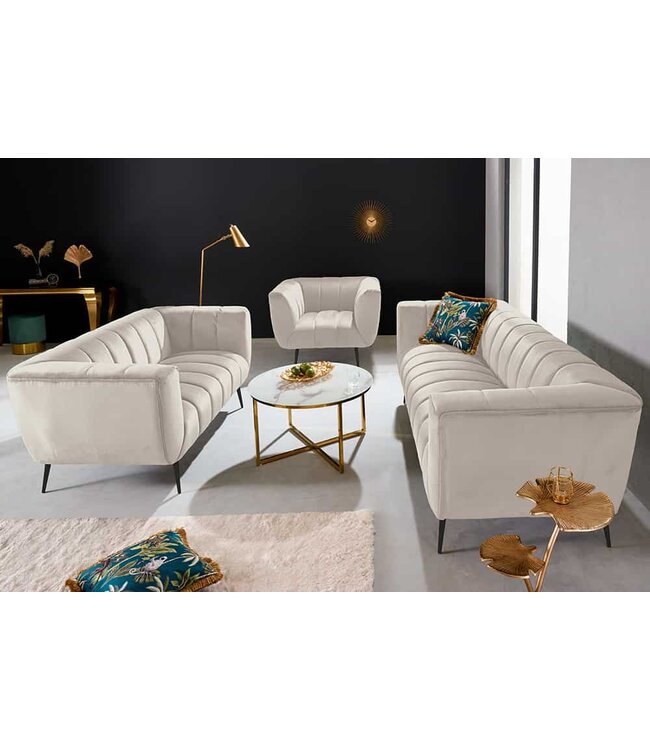 Invicta Interior Design 2-zitsbank NOBLESSE 165 cm champagne fluweel zwart metalen poten lente kern - 44537