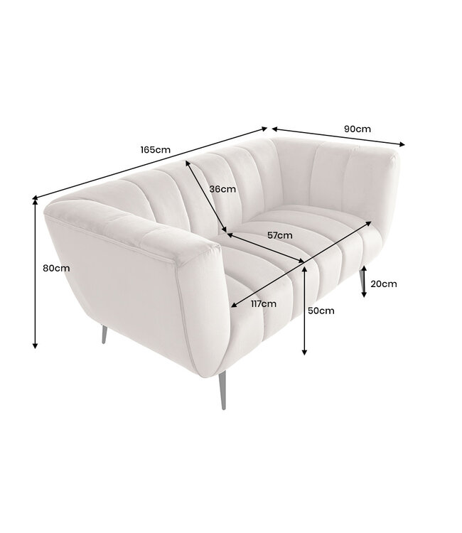 Invicta Interior Design 2-zitsbank NOBLESSE 165 cm champagne fluweel zwart metalen poten lente kern - 44537