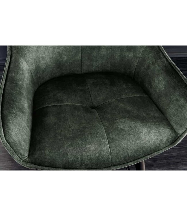 Invicta Interior Design barkruk EUPHORIA groen fluweel zwart metalen poten barstoel met rugleuning - 43688