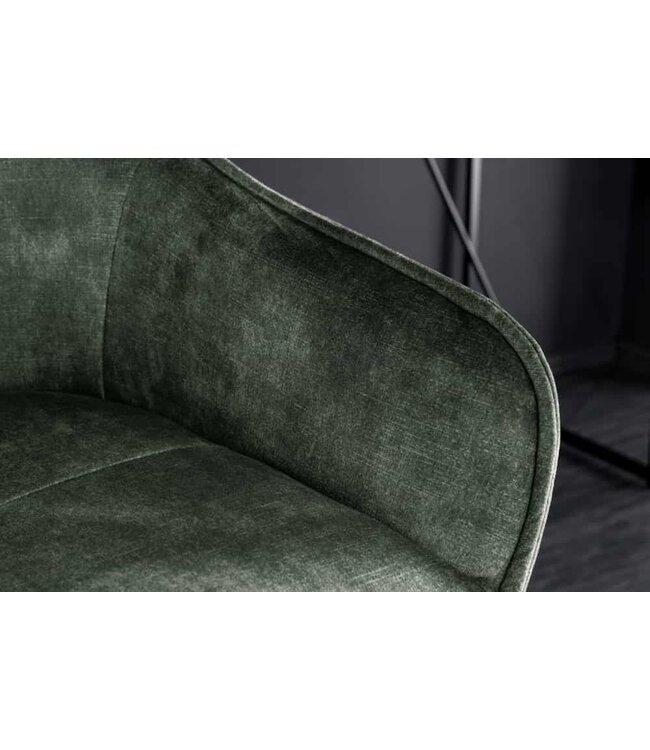 Invicta Interior Design barkruk EUPHORIA groen fluweel zwart metalen poten barstoel met rugleuning - 43688