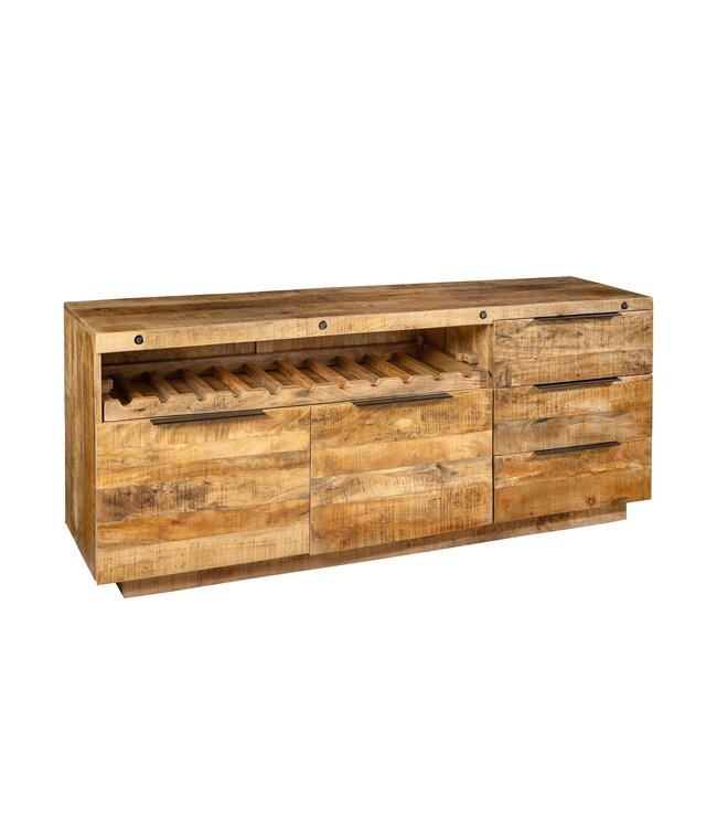 Invicta Interior Massief dressoir IRON CRAFT 175 cm naturel mangohout met lades wijnrek - 44184