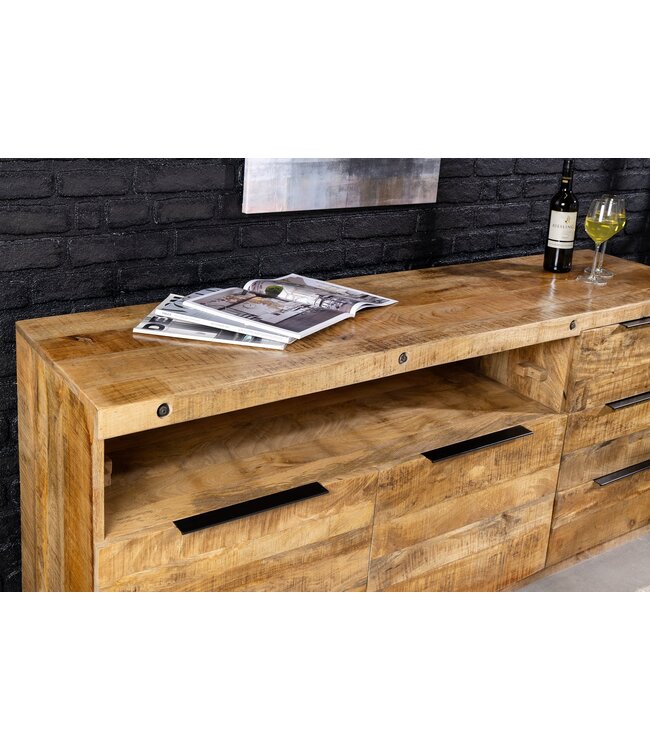 Invicta Interior Massief dressoir IRON CRAFT 175 cm naturel mangohout met lades wijnrek - 44184