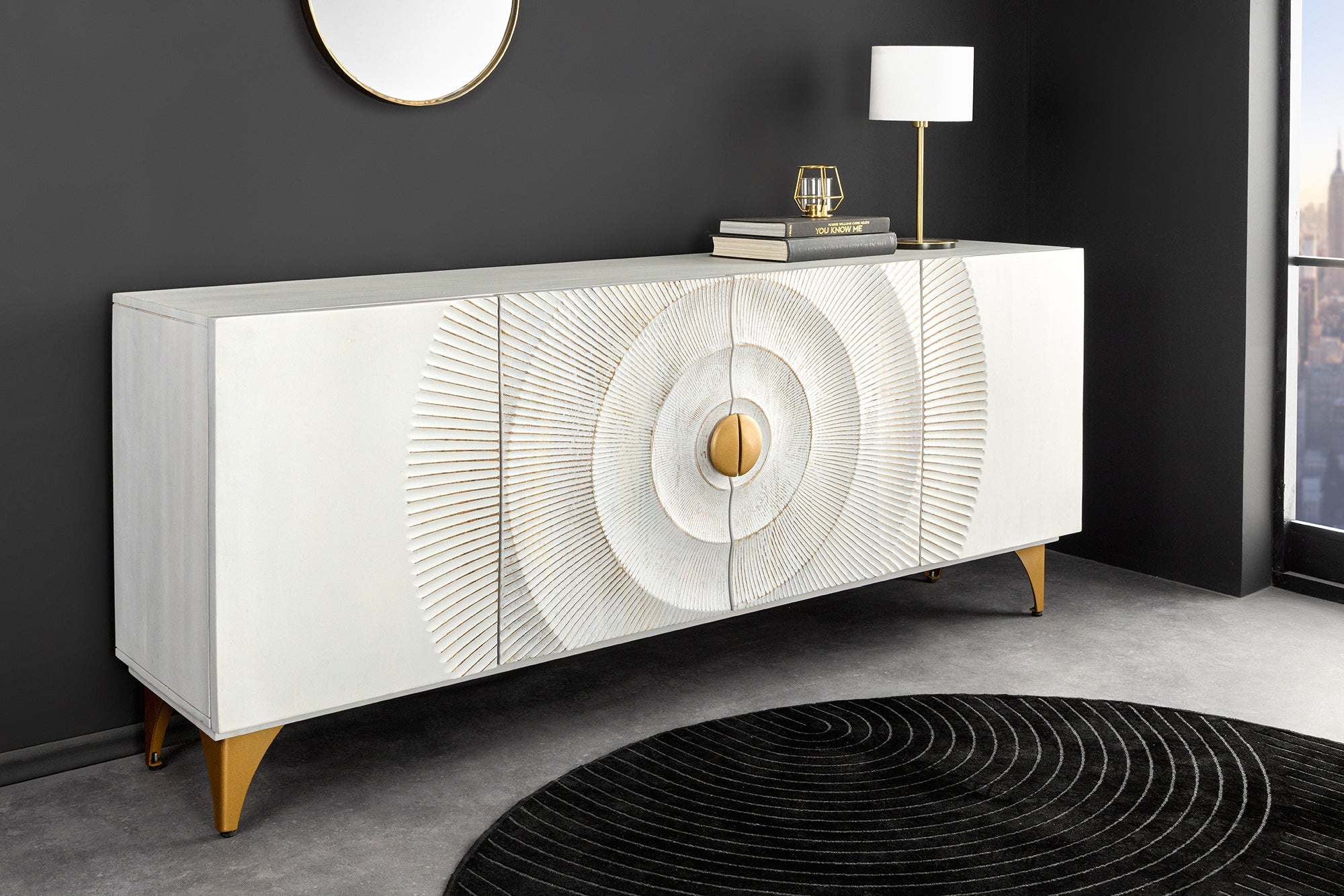 Handgemaakt dressoir GOLDEN SUNSET 180 cm witgouden mangohouten metalen poten - 45642 afbeelding