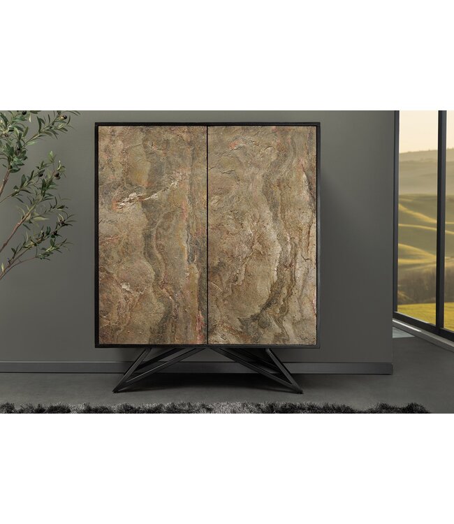 Invicta Interior Massief houten highboard MOUNTAIN SOUL 120cm grijsgroen gemarmerd steenfineer acacia - 44340