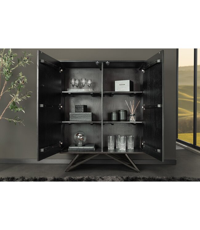 Invicta Interior Massief houten highboard MOUNTAIN SOUL 120cm grijsgroen gemarmerd steenfineer acacia - 44340