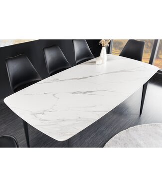 Invicta Interior Eettafel MILANO 180 cm wit marmer keramiek zwart metalen frame - 44766