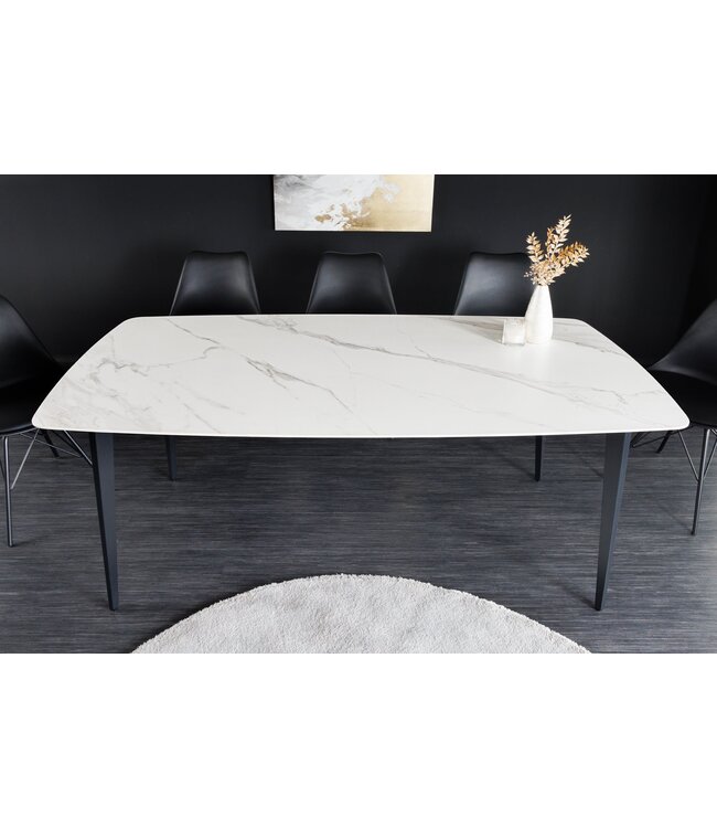 Invicta Interior Eettafel MILANO 180 cm wit marmer keramiek zwart metalen frame - 44766